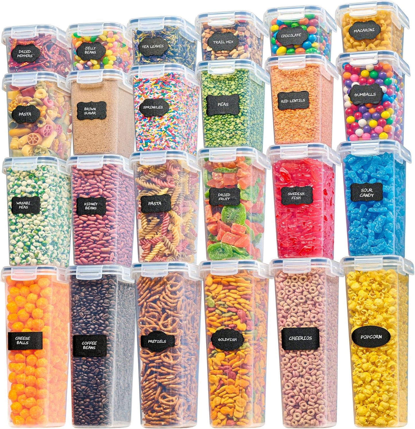 Maximize Your Kitchen Organization with Our 24-Pack Airtight Food Storage Containers - Perfect for Cereal, Flour, Sugar, and More!