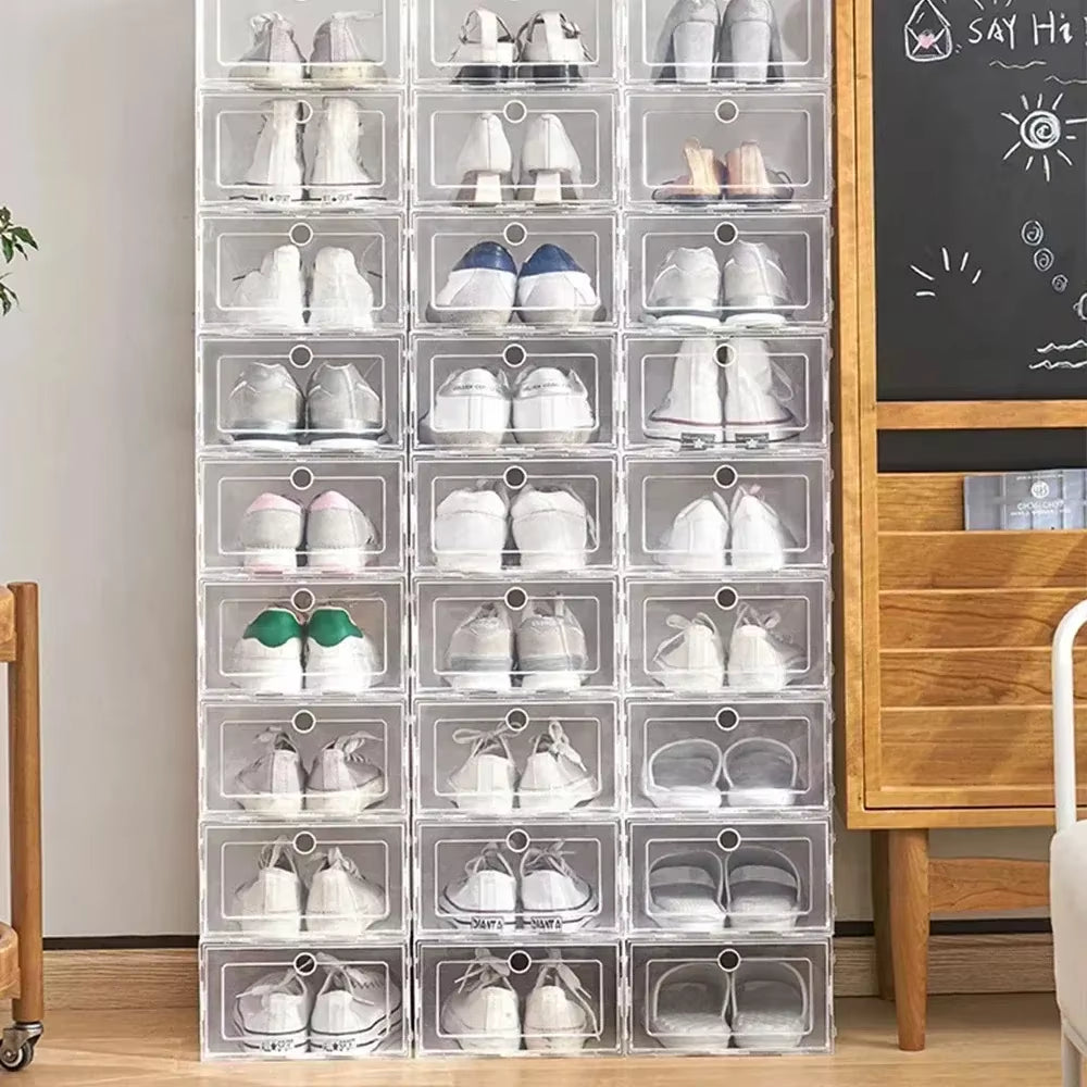 Organize Your Footwear with 6Pcs Stackable Transparent Shoe Boxes - Dustproof Sneaker Storage Solution