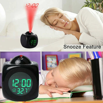 Revolutionary LED Projection Alarm Clock with Digital LCD Display, Voice Activation, Weather Updates, Snooze Function, and USB Charging