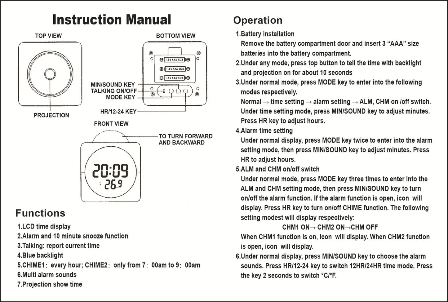 Revolutionary LED Projection Alarm Clock with Digital LCD Display, Voice Activation, Weather Updates, Snooze Function, and USB Charging