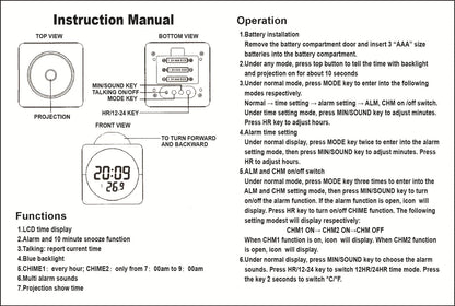Revolutionary LED Projection Alarm Clock with Digital LCD Display, Voice Activation, Weather Updates, Snooze Function, and USB Charging