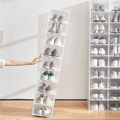 Organize Your Footwear with 6Pcs Stackable Transparent Shoe Boxes - Dustproof Sneaker Storage Solution
