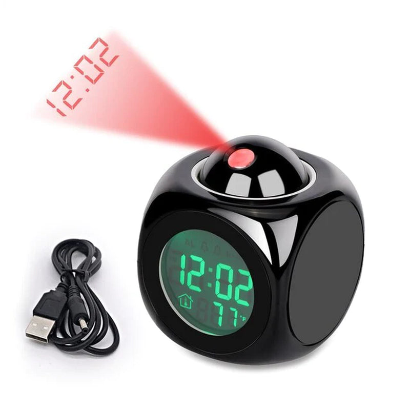 Revolutionary LED Projection Alarm Clock with Digital LCD Display, Voice Activation, Weather Updates, Snooze Function, and USB Charging
