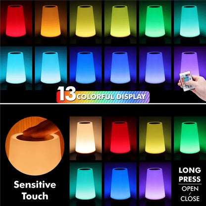 Transform Your Space with the 13-Color RGB Touch & Remote Control Night Light - USB Rechargeable, Dimmable, and Portable!