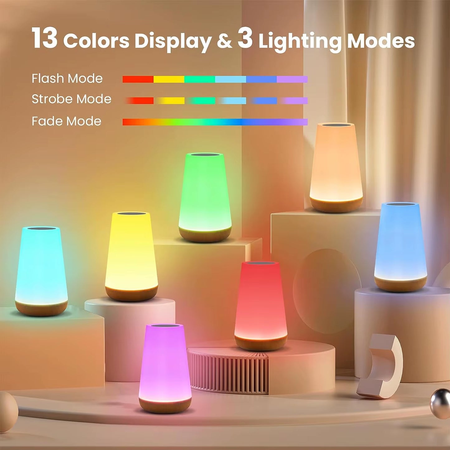 Transform Your Space with the 13-Color RGB Touch & Remote Control Night Light - USB Rechargeable, Dimmable, and Portable!