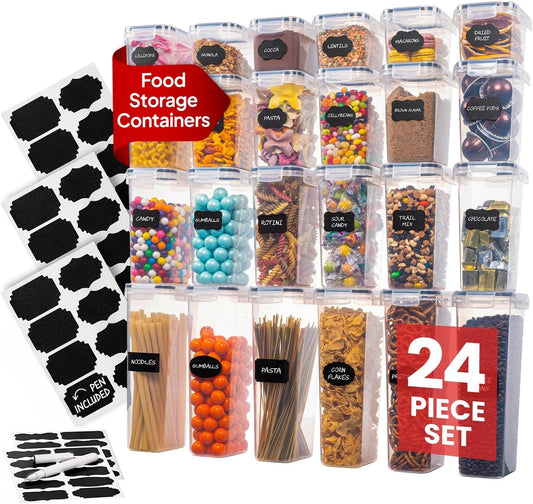 Maximize Your Kitchen Organization with Our 24-Pack Airtight Food Storage Containers - Perfect for Cereal, Flour, Sugar, and More!