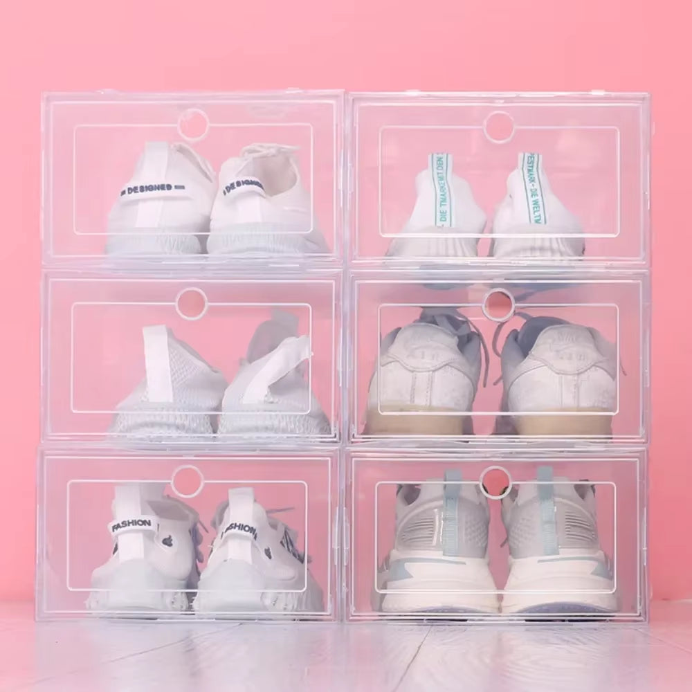 Organize Your Footwear with 6Pcs Stackable Transparent Shoe Boxes - Dustproof Sneaker Storage Solution