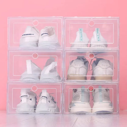 Organize Your Footwear with 6Pcs Stackable Transparent Shoe Boxes - Dustproof Sneaker Storage Solution