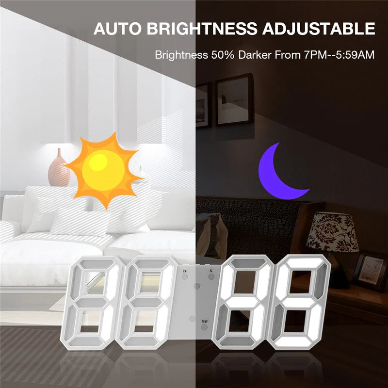 Sleek Digital 3D LED Alarm Clock with Snooze, Auto Brightness & USB Power - Perfect for Home & Office!