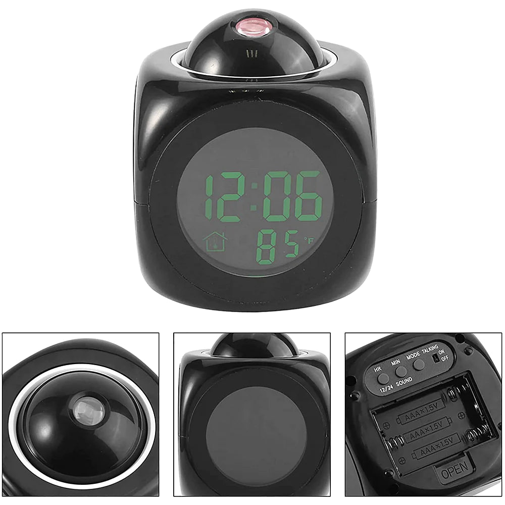 Revolutionary LED Projection Alarm Clock with Digital LCD Display, Voice Activation, Weather Updates, Snooze Function, and USB Charging