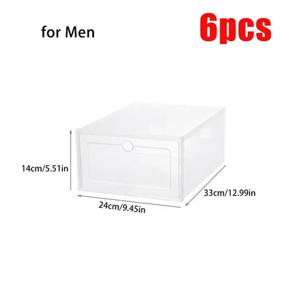 Organize Your Footwear with 6Pcs Stackable Transparent Shoe Boxes - Dustproof Sneaker Storage Solution