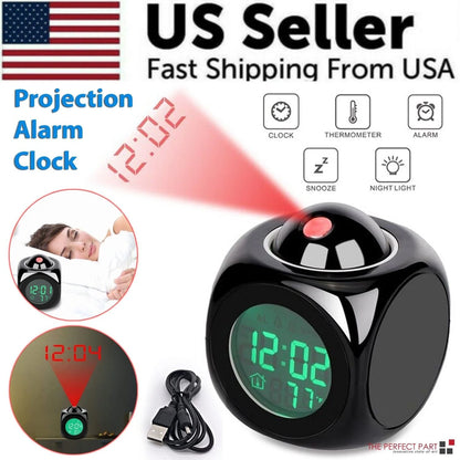 Revolutionary LED Projection Alarm Clock with Digital LCD Display, Voice Activation, Weather Updates, Snooze Function, and USB Charging
