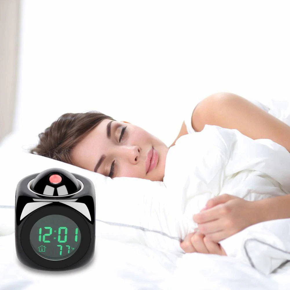 Revolutionary LED Projection Alarm Clock with Digital LCD Display, Voice Activation, Weather Updates, Snooze Function, and USB Charging
