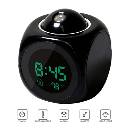 Revolutionary LED Projection Alarm Clock with Digital LCD Display, Voice Activation, Weather Updates, Snooze Function, and USB Charging