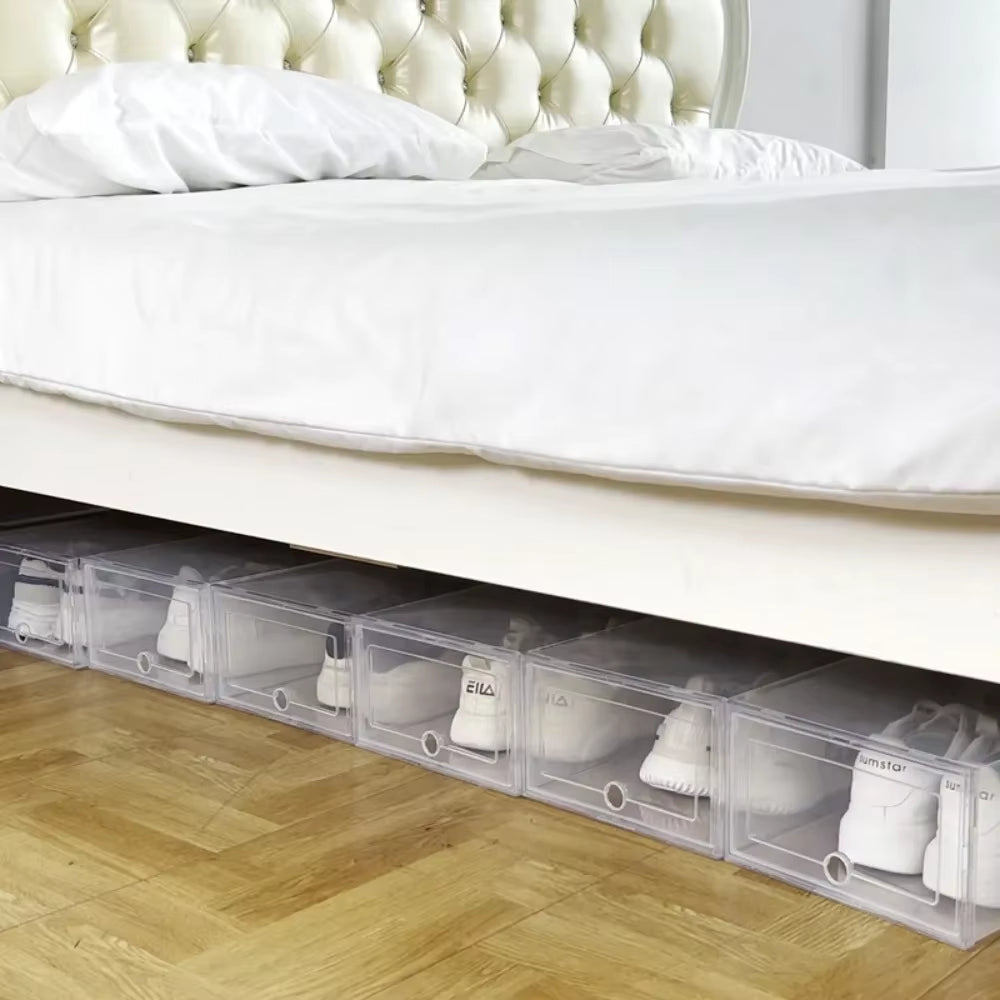 Organize Your Footwear with 6Pcs Stackable Transparent Shoe Boxes - Dustproof Sneaker Storage Solution