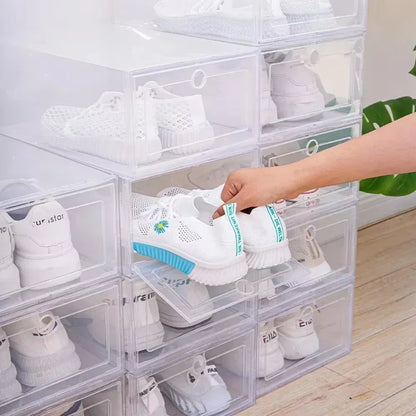 Organize Your Footwear with 6Pcs Stackable Transparent Shoe Boxes - Dustproof Sneaker Storage Solution